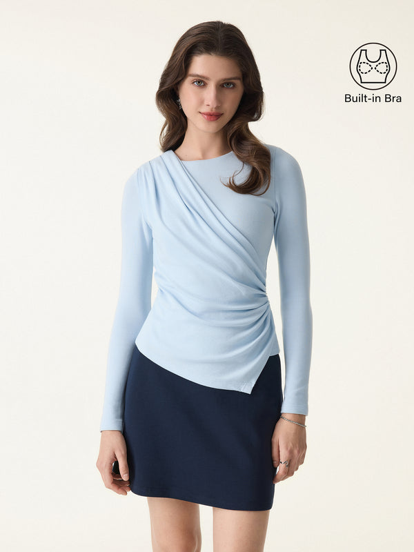 Asymmetrical Angled Hem Long Sleeve Brami Blue Air XS