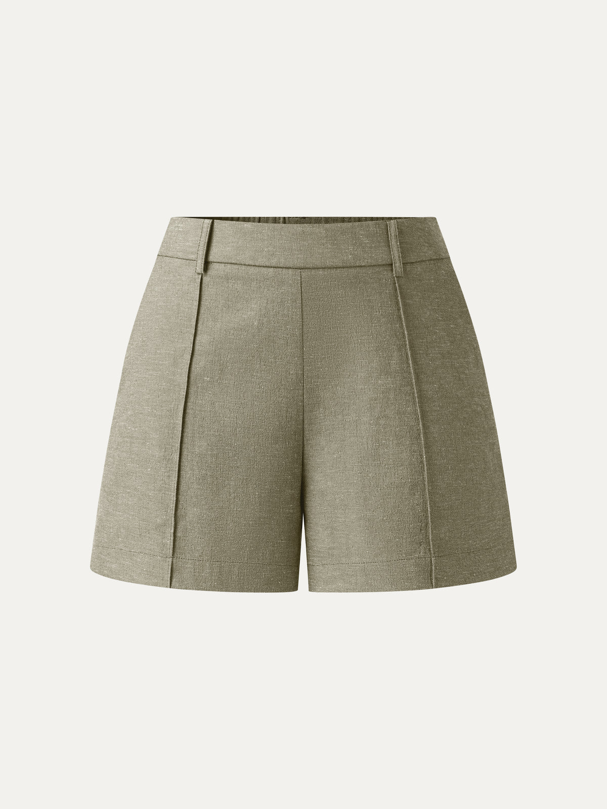 Linen Like Mid Rise Pintuck Shorts Pockets