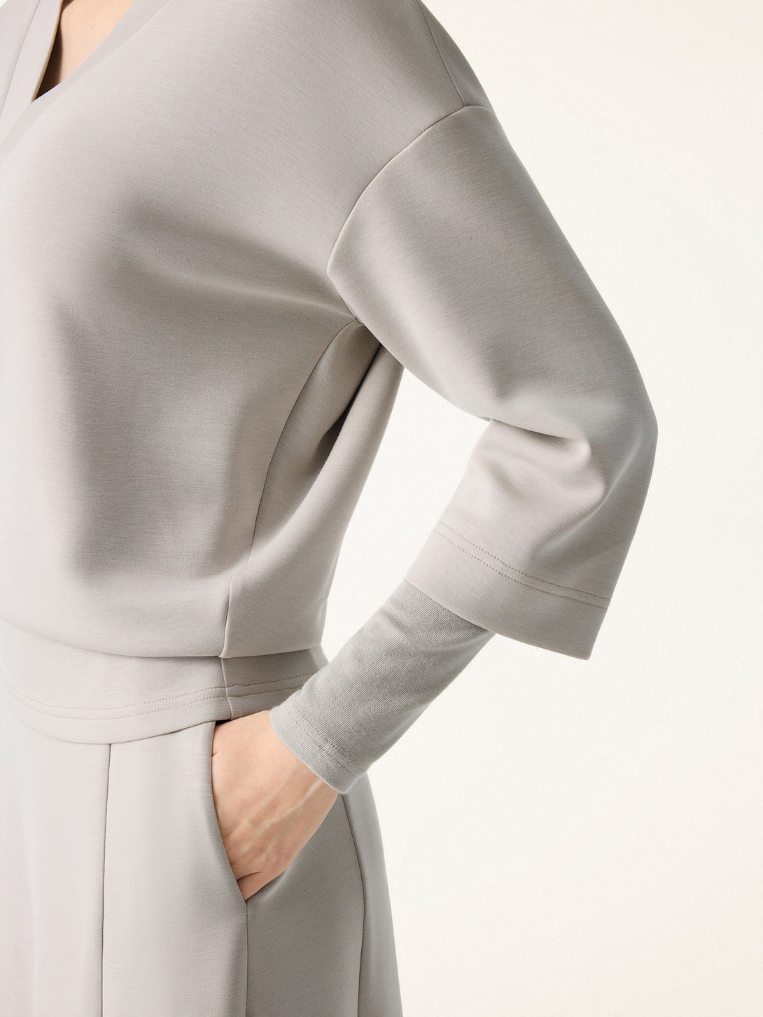 V-neck Hip Length Top with Sleeve Warmers