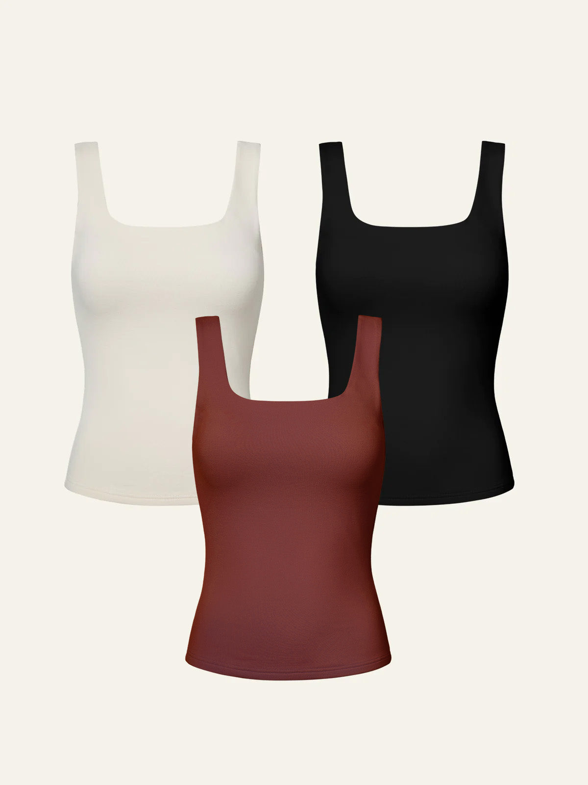 Tuckable Soft Brushed Brami Tank 3Pcs Set - Ivory/Terracotta/Black