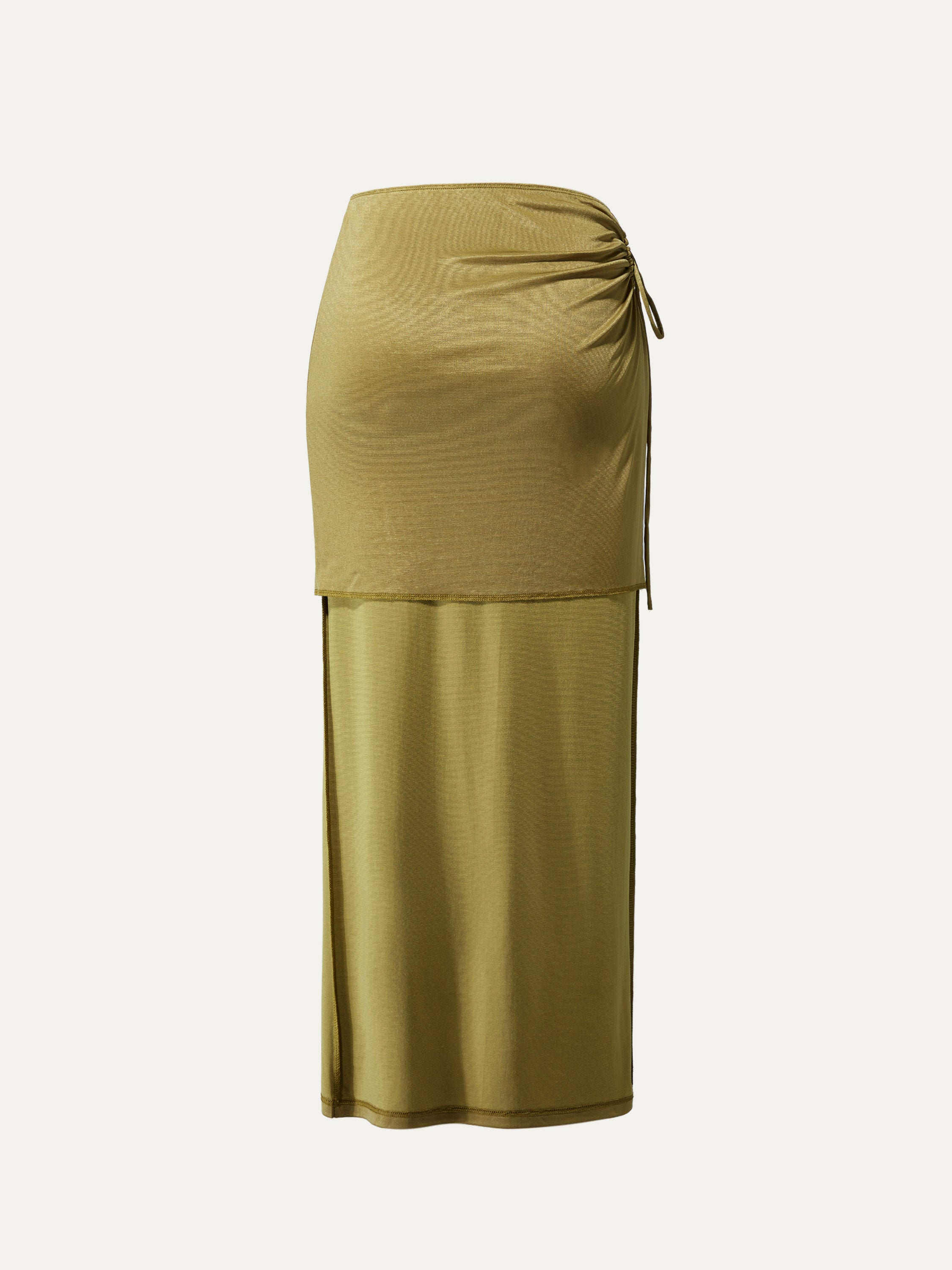 Silk-Like Acetate Irisa Midi Skirt - Moss Olive