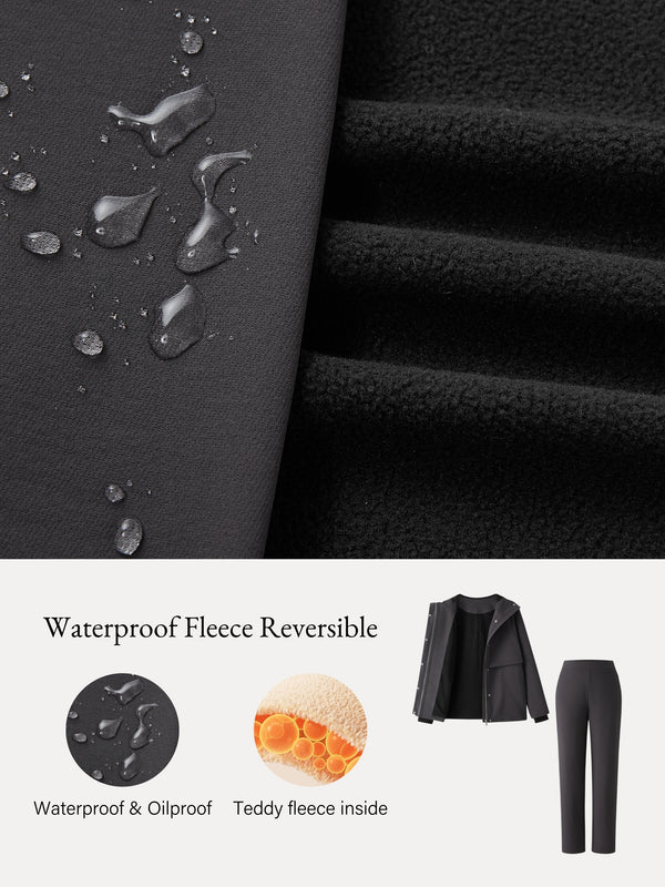 2Pcs Set Fleece Lined Water-Repellent Jacket & Tapered Pant