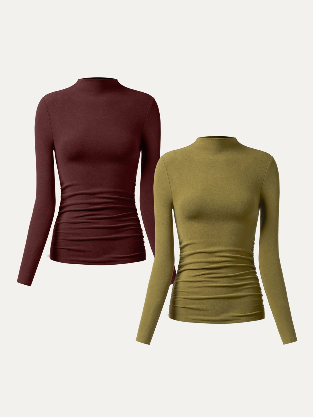 2Pcs Set Thermal Ruched Sides Tuckable Mockneck Top