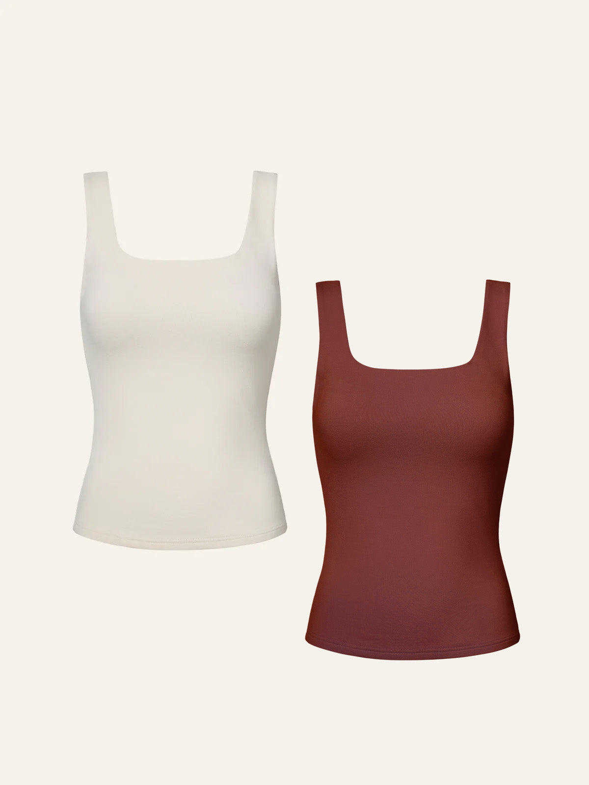 Tuckable Soft Brushed Brami Tank 2Pcs Set - Ivory/Terracotta