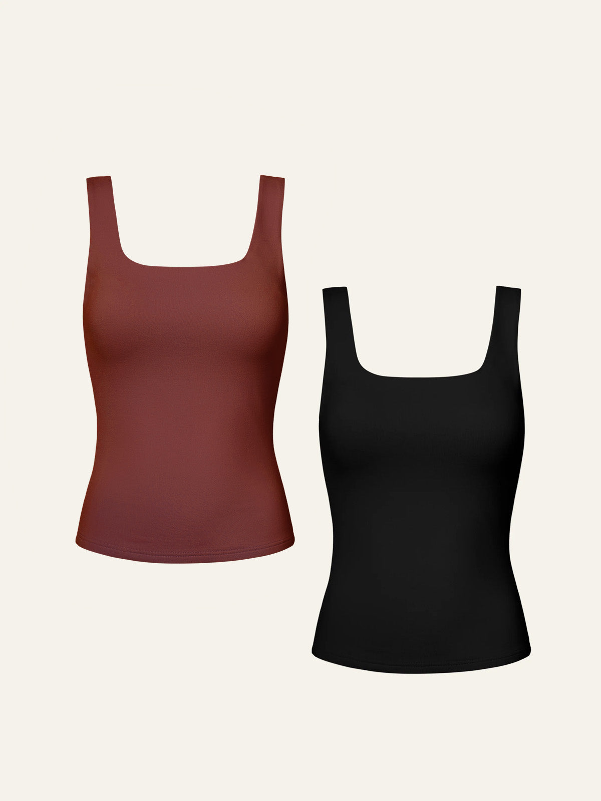 Tuckable Soft Brushed Brami Tank 2Pcs Set - Black/Terracotta