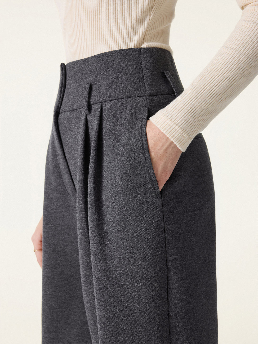 Cozy Warm High Rise Wide Leg Trousers with Pockets