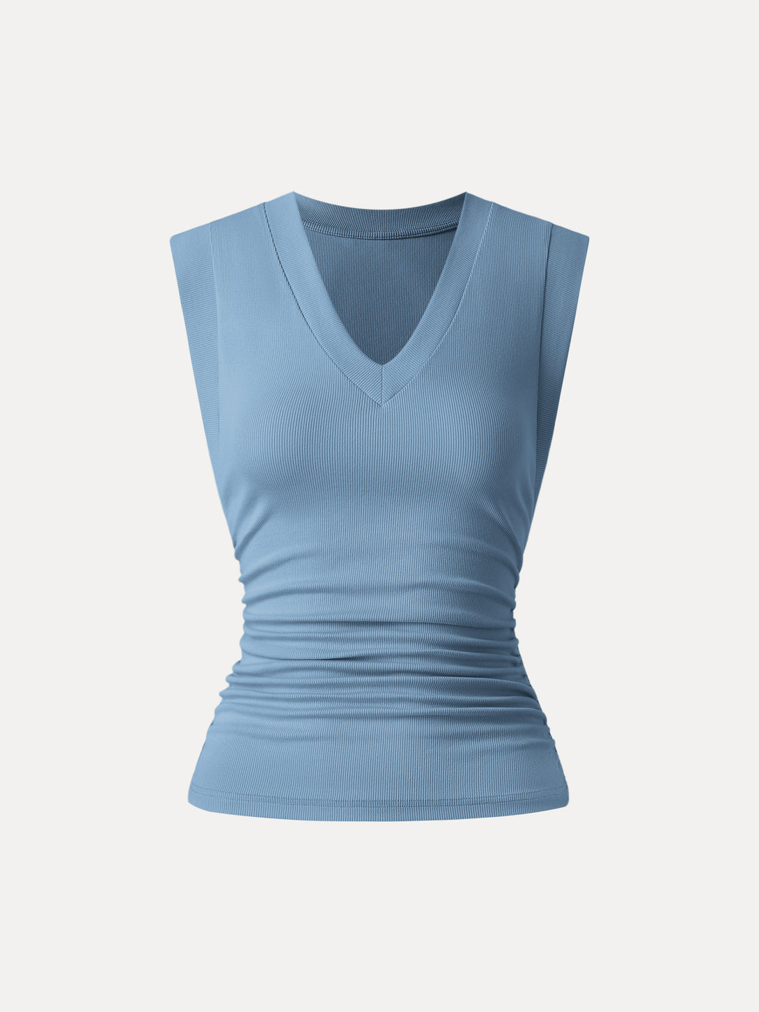 Stretch Cotton V-neck Side Ruched Muscle Brami Top Tank Top Dusk Blue