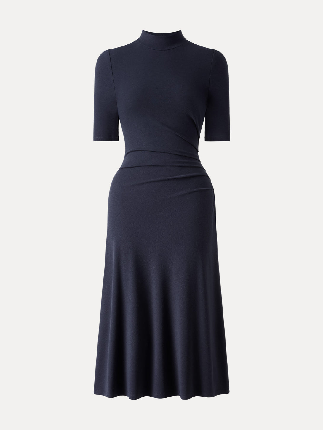 Mockneck Elbow Length Sleeve Tucked Midi Dress Petite Navy