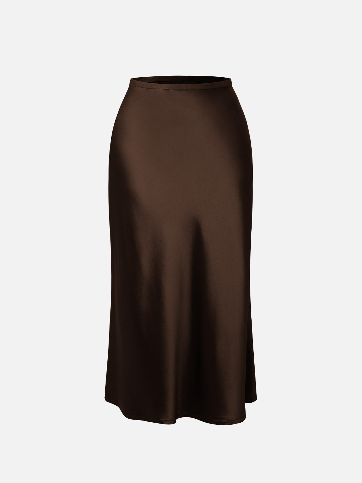 Silk-Like Satin Midi Slip Skirt Bias-Cut High Waisted Womens Skirt