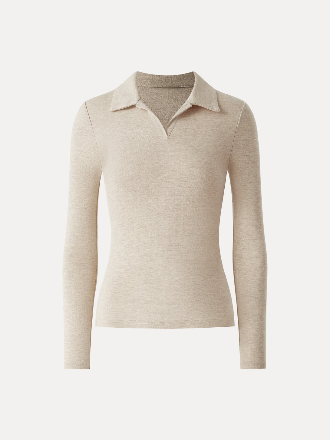 Heathered Wool Blend Polo Neck Long Sleeve Top Heather Pinky Mist XS