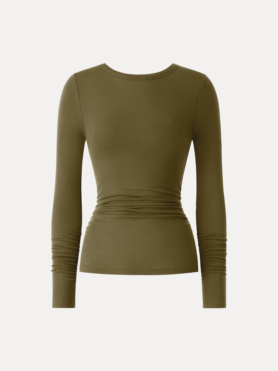Lyocell Cashmere Ruched Sleeve Skimming Top Brass Olive XS