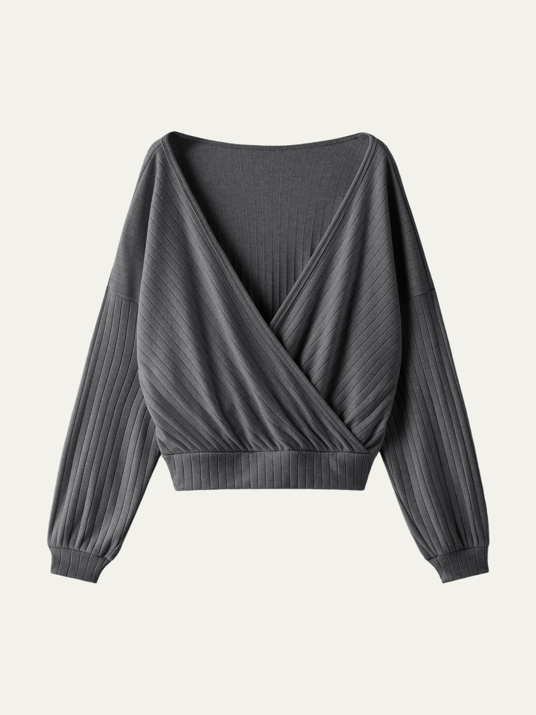 Wide Rib Surplice Top Heather Carbon 2XL