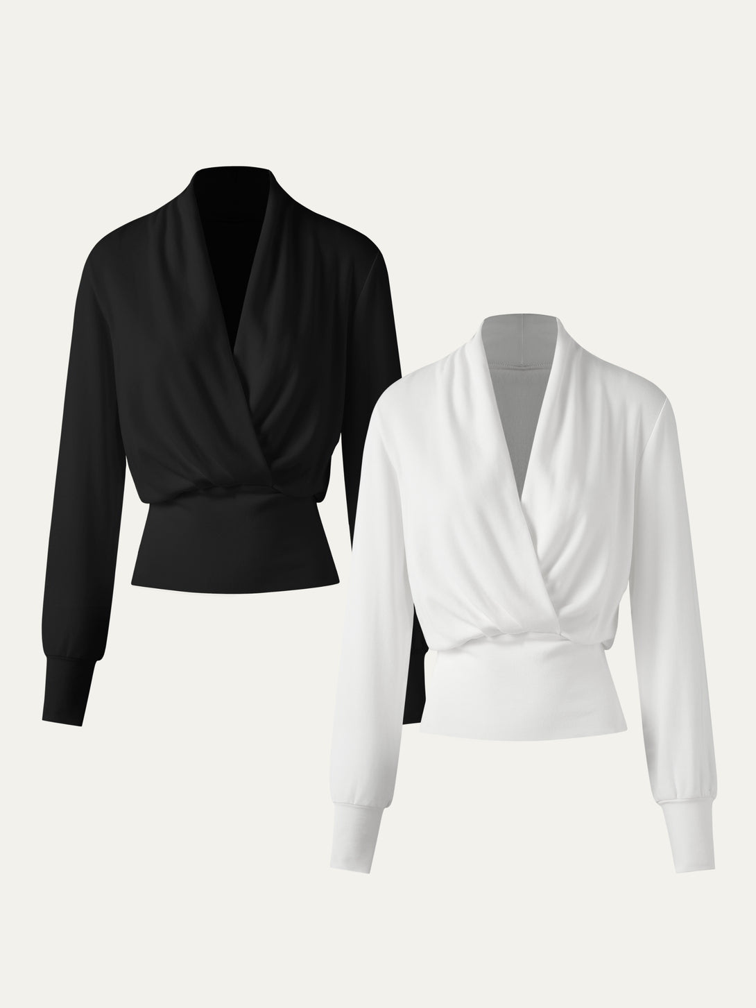 2Pcs Set Surplice Tuckable Top White/Black XS