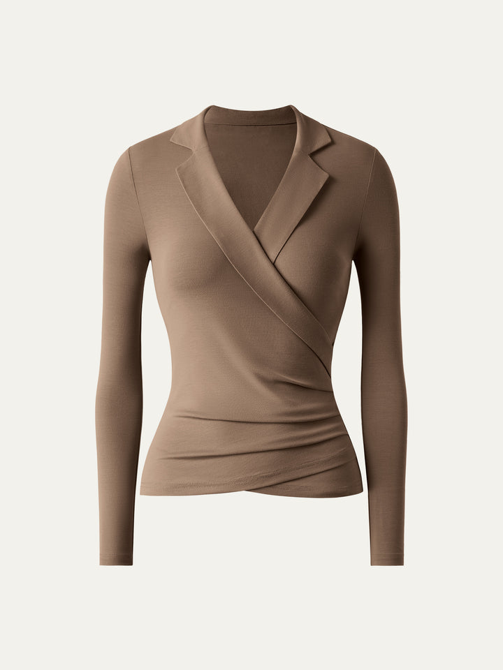 Collar Wrap Lightweight Top Coffee S