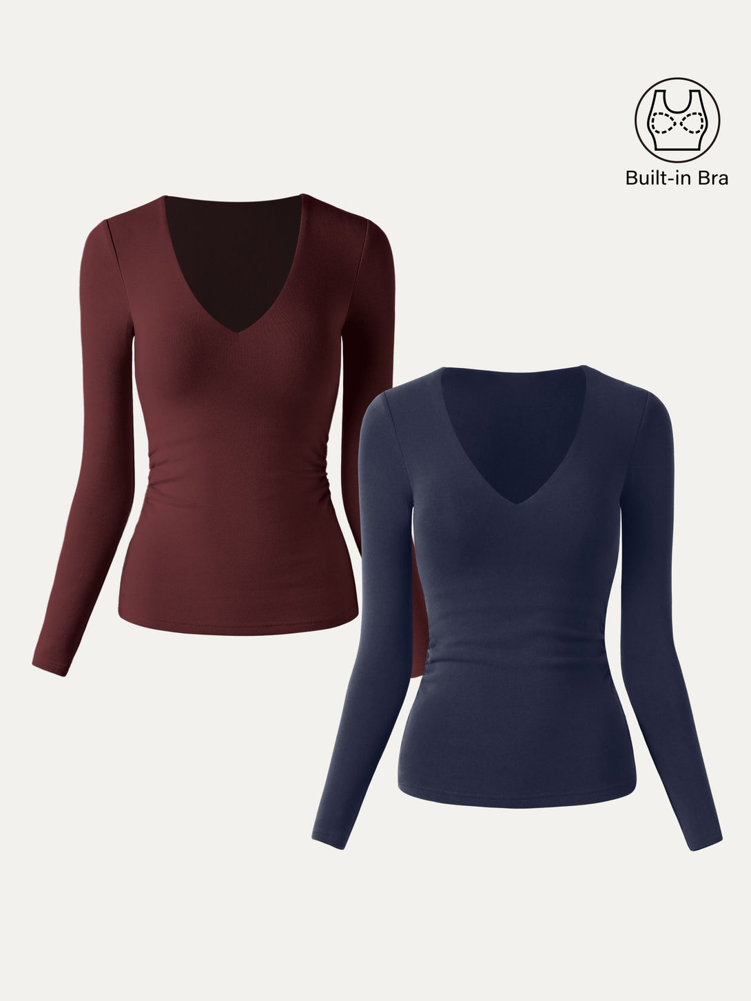 V-Neck Ruched Sides Brami Top Ruby/Midnight Navy XS