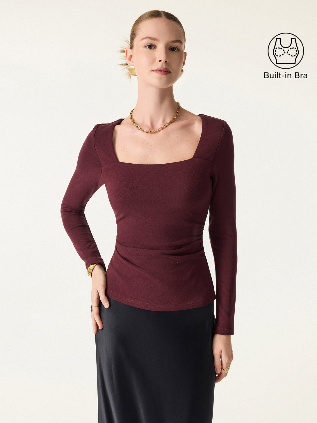 ProWarm Square Neck Side Ruched Brami Ruby XS