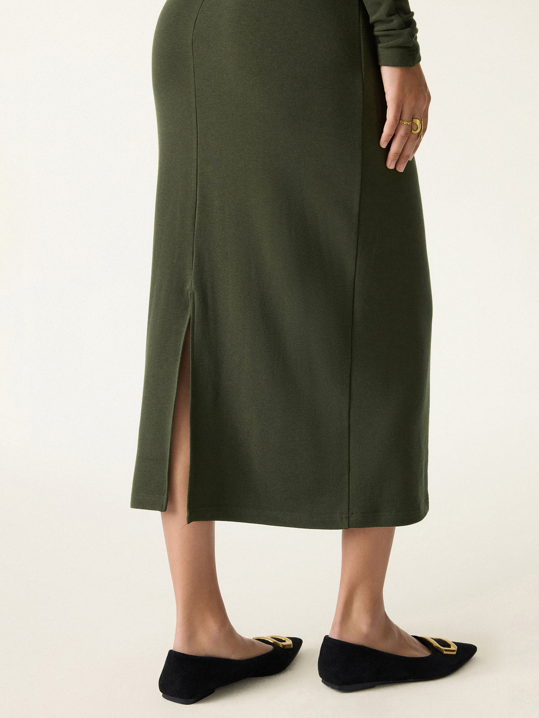 Mockneck Batwing Sleeve Cinched Waist Midi Dress