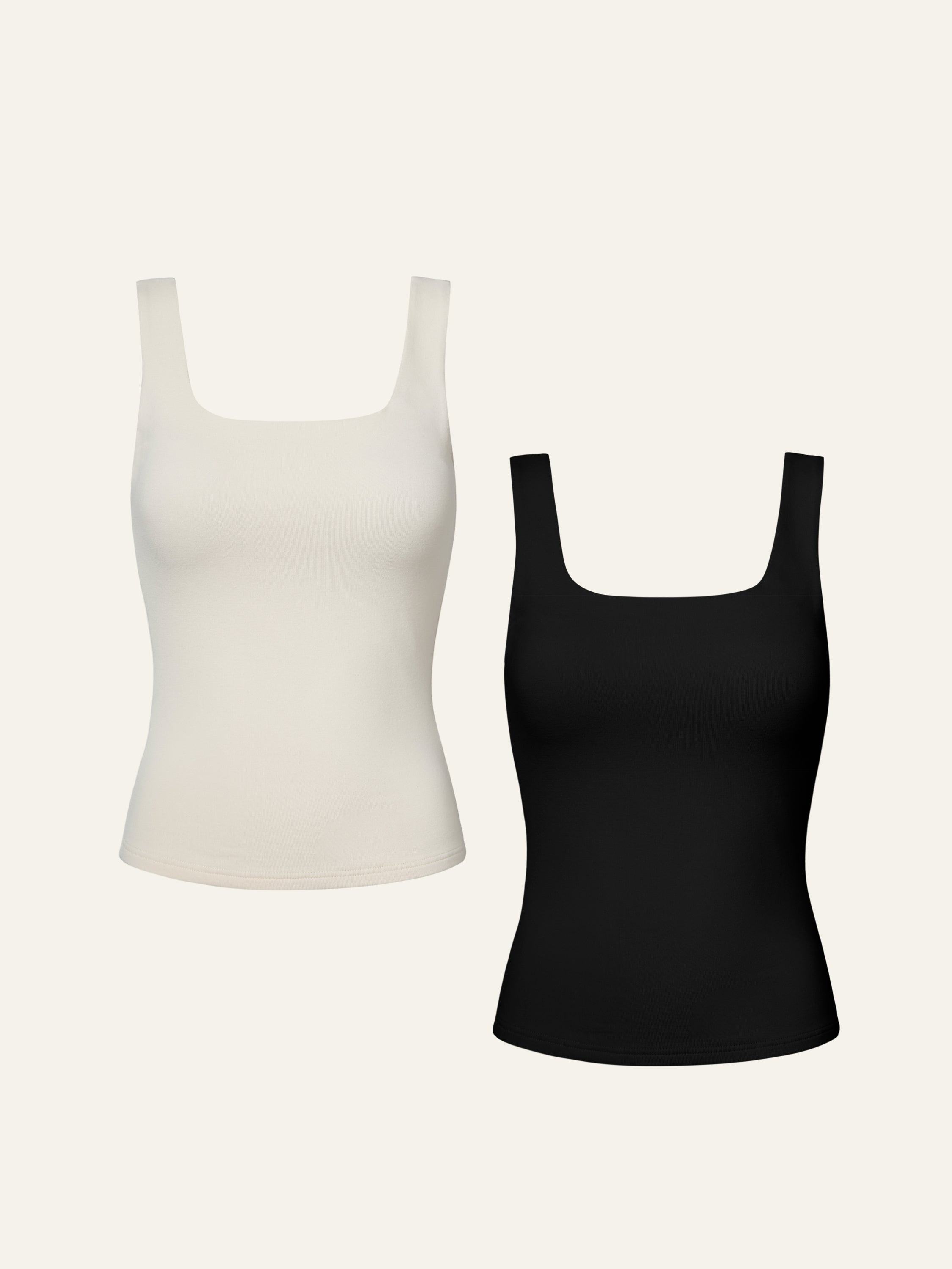 Tuckable Soft Brushed Brami Tank 2Pcs Set - Ivory/Black