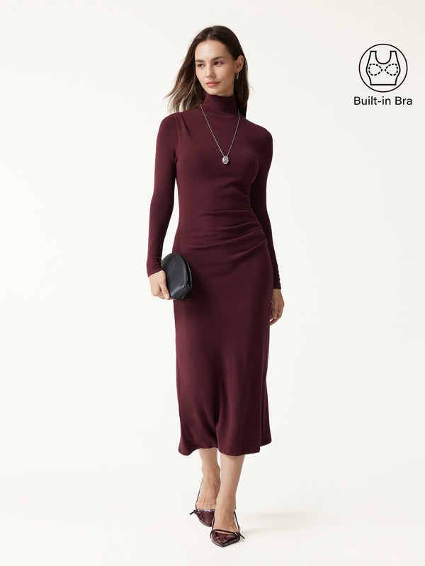 OGLmove ProWarm Turtleneck Tucked Midi Bra Dress Ruby Berry XXS