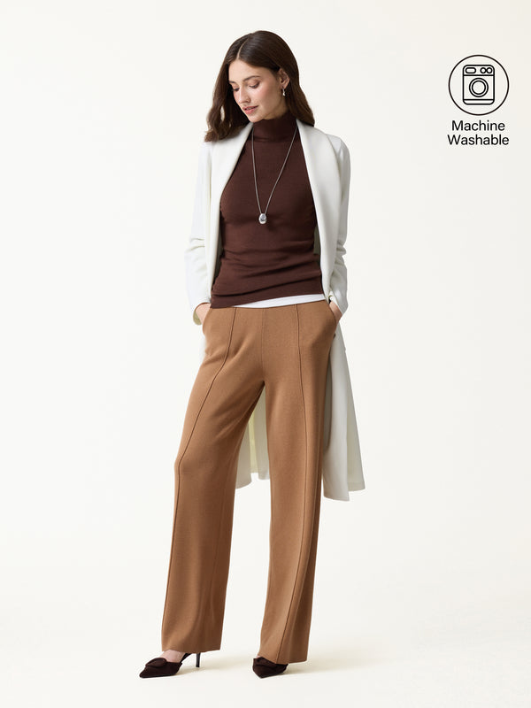 Merino Blend High-Rise Pintuck Wide-Leg Pants with Pockets