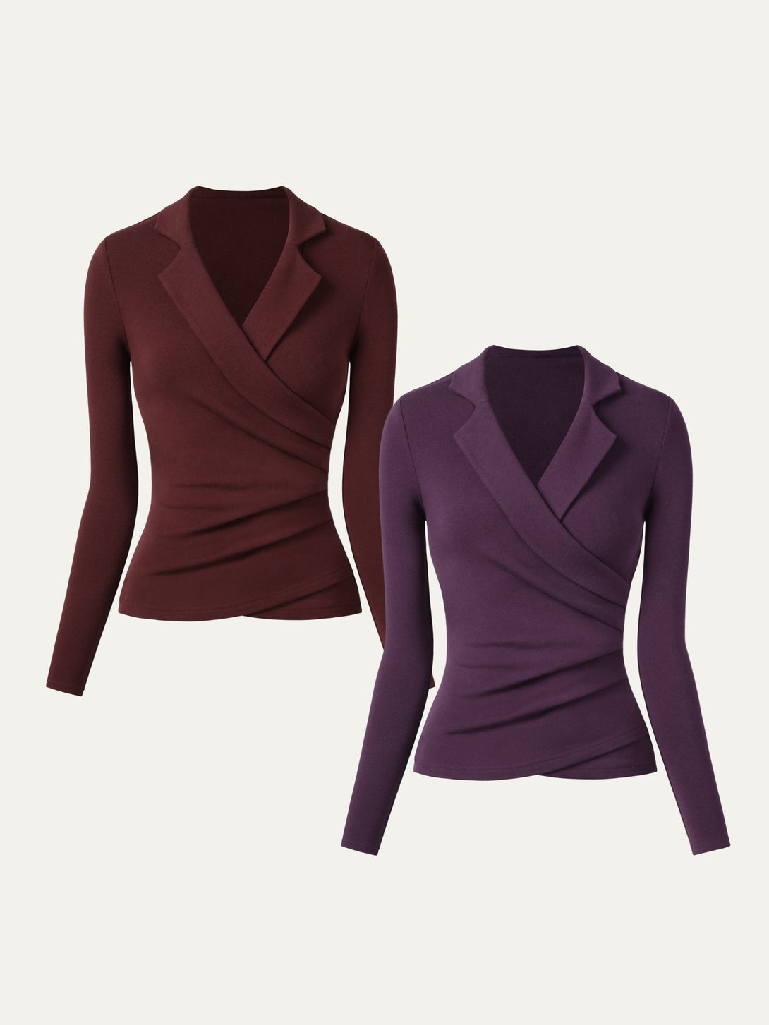 2Pcs Set Collared Surplice Top Ruby/Deep Fig XS