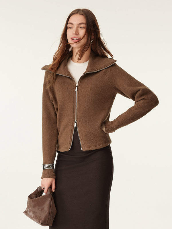 Spread Collar Two-Way Zip Knit Jacket