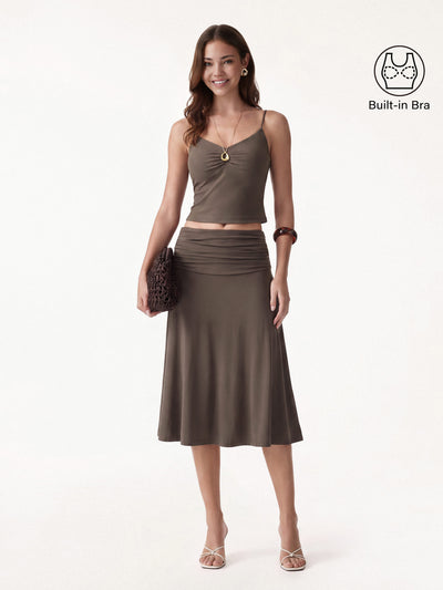OGLmove Flowy Side A-line Midi Skirt Iced Mocha XS