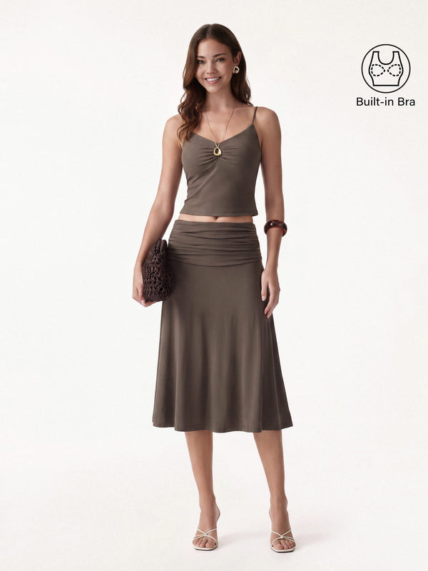 OGLmove Flowy Side A-line Midi Skirt Iced Mocha XS