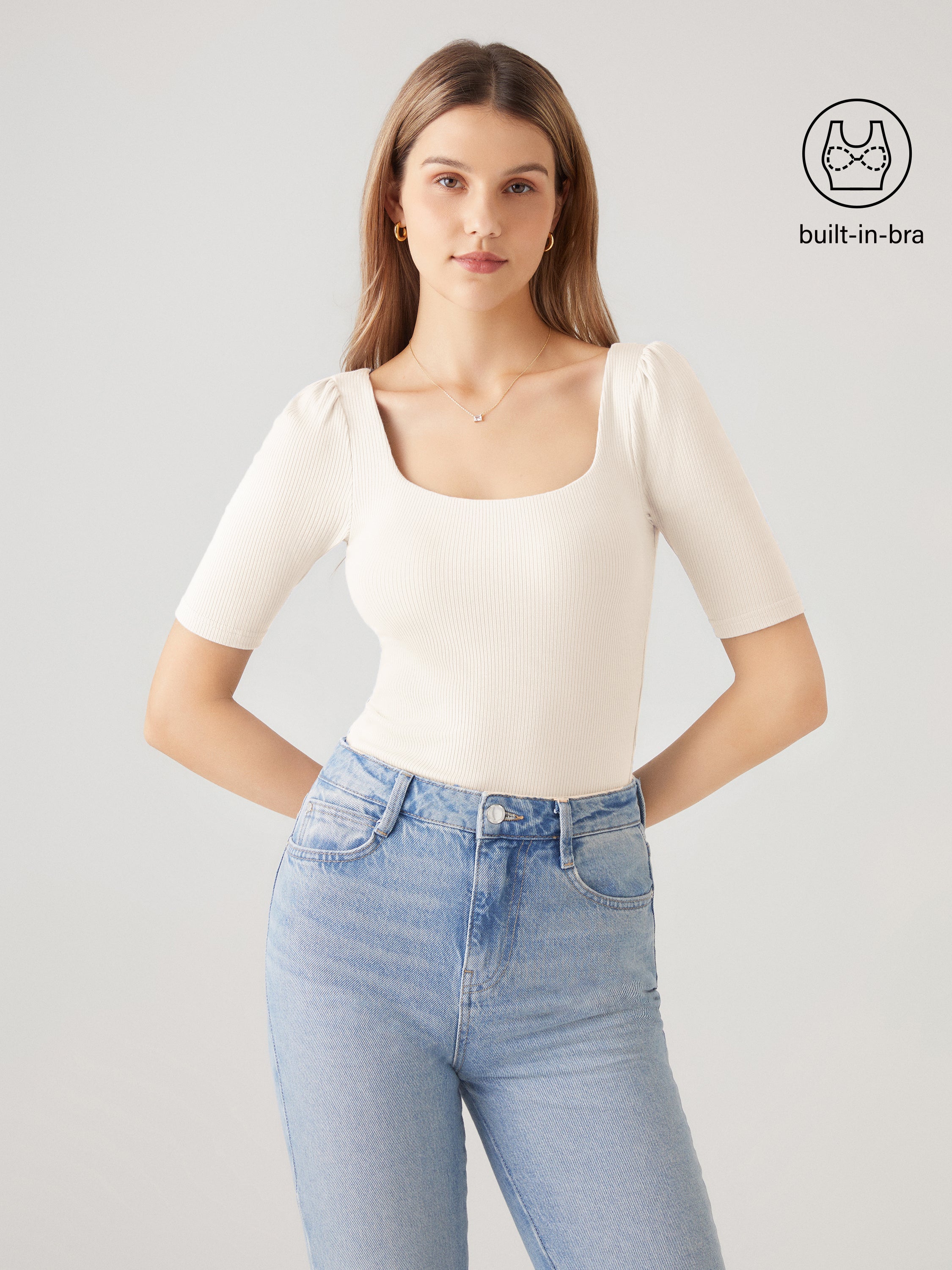 Puff Sleeve Sqaure Neck Top