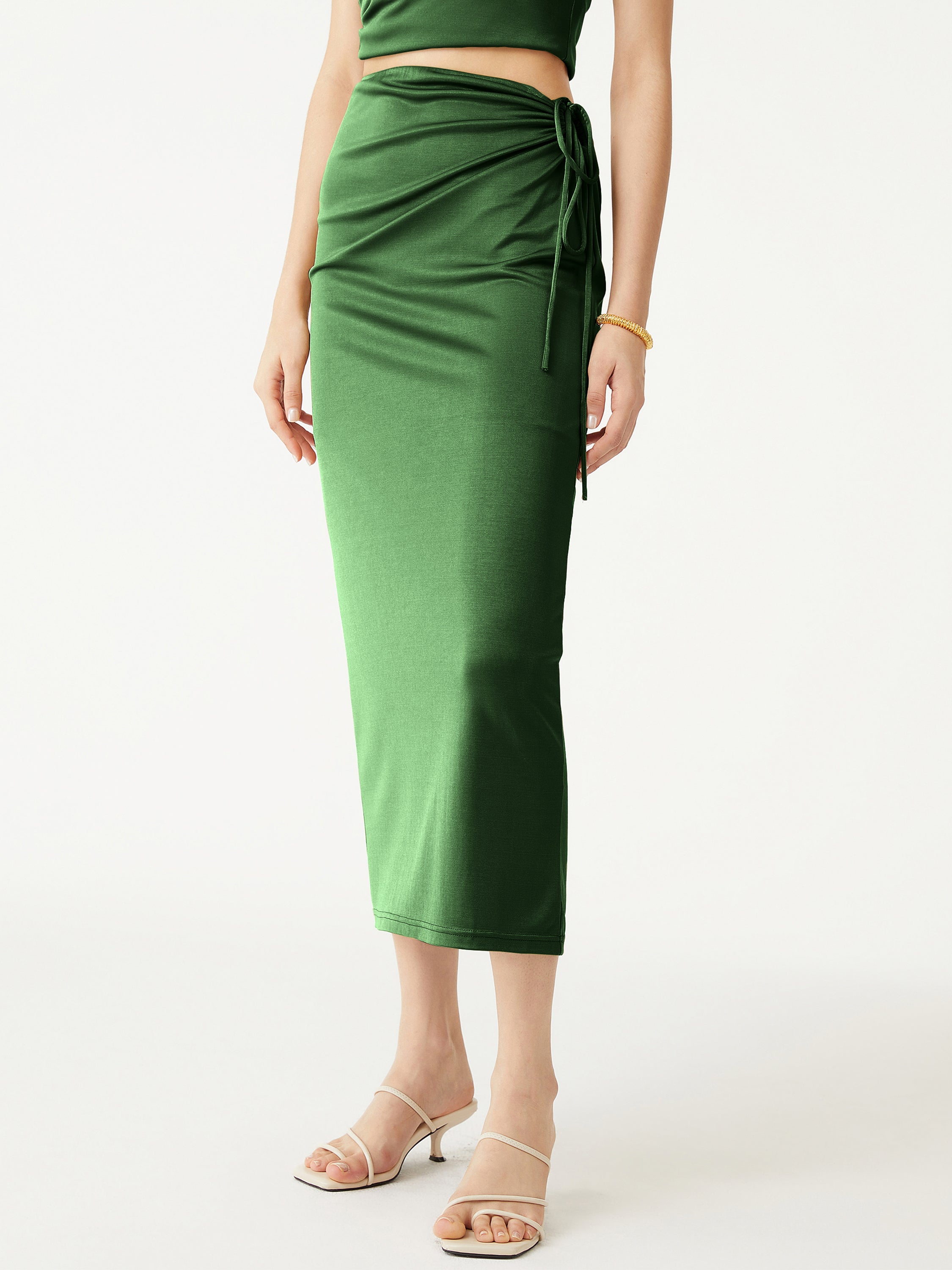 Silk-Like Acetate Irisa Midi Skirt - Moss Olive