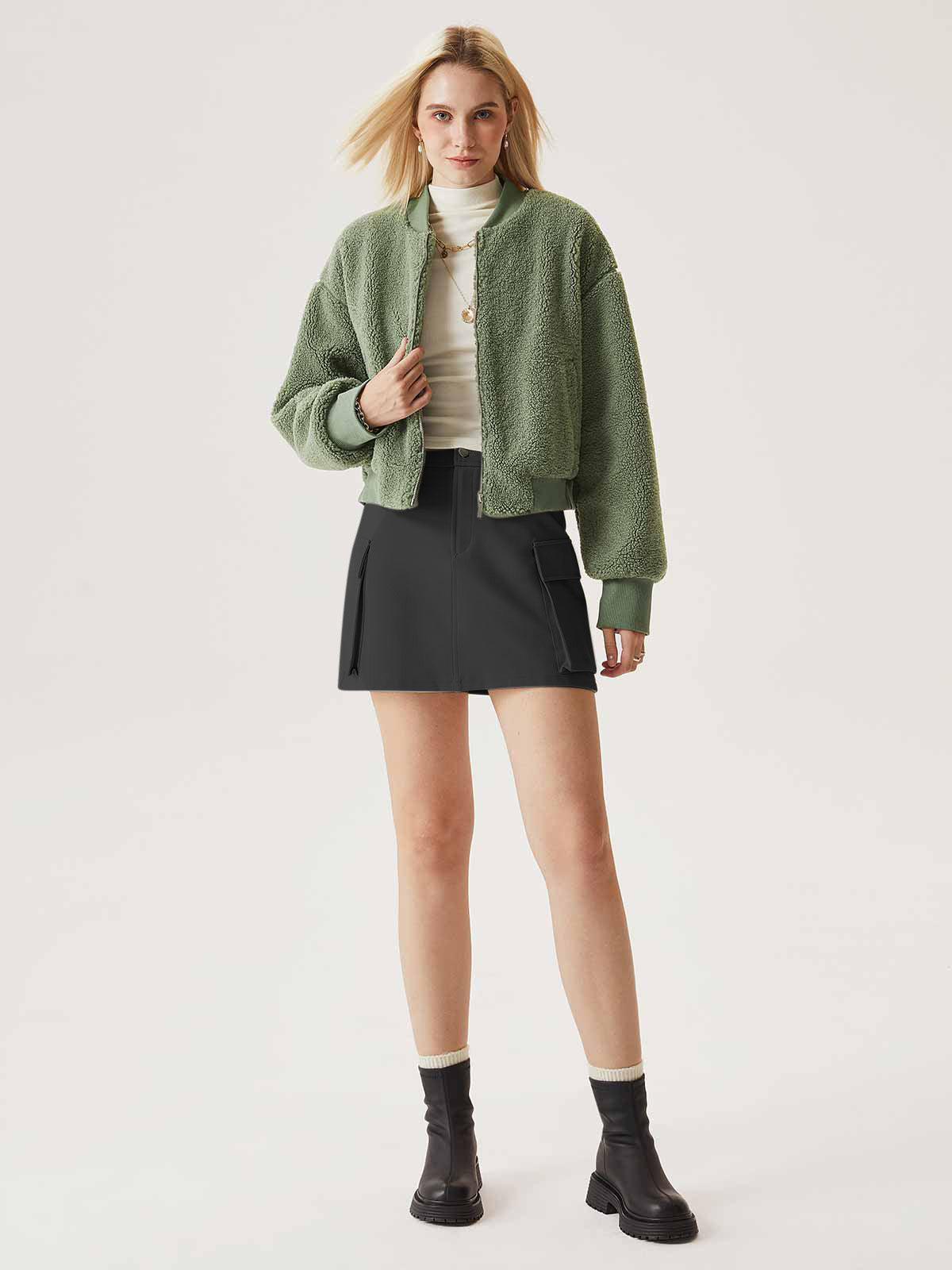 Thick Ponte Cargo Mini Skirt - Black