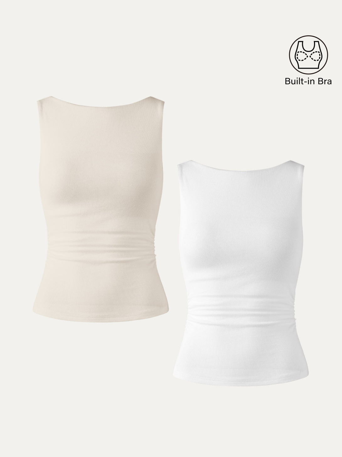 2Pcs Set Elastic Open Back Brami Tank White/Gardenia XS