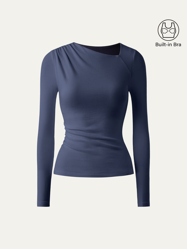 Chic Asymmetrical Neck Long Sleeve Brami Top