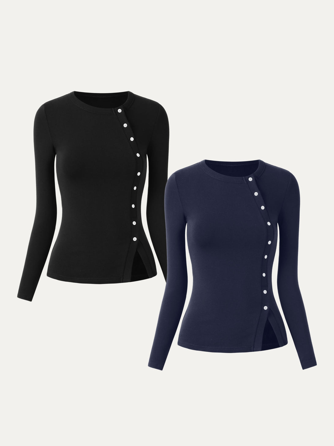 Asymmetrical Placket Top Black/Midnight Navy XS
