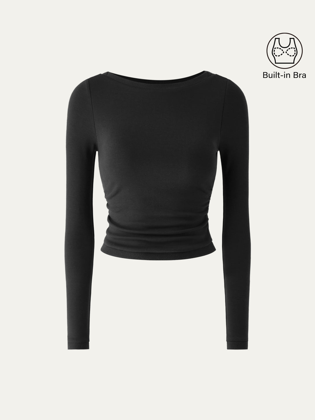 Boatneck Long Sleeve Brami Top Black XS
