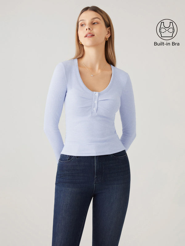 Scoop Neck Henley Brami Top