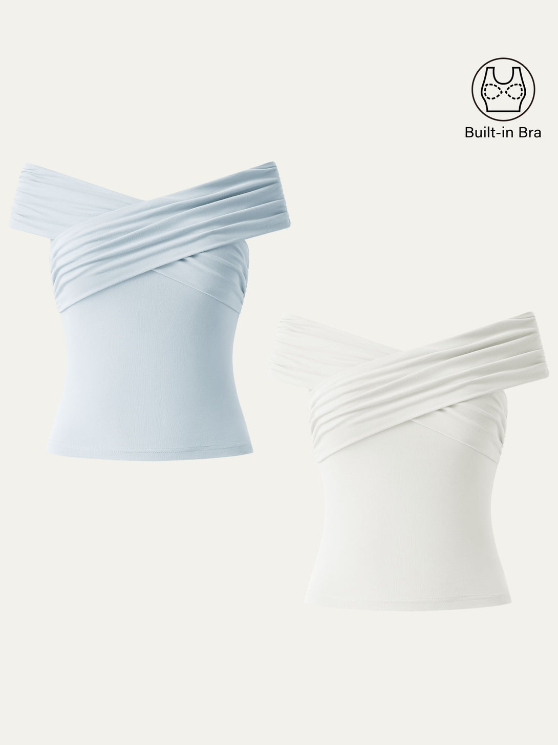 Criss Cross Off Shoulder New Airy Brami Top Pure White/Sky Glass XS