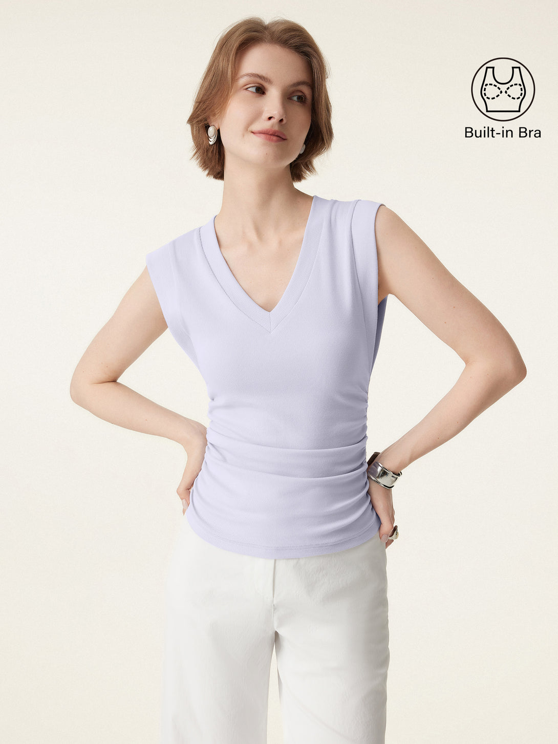 Stretch Cotton V-neck Side Ruched Muscle Brami Top Brami Top Powder Lilac