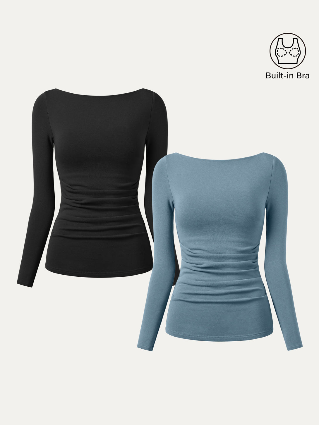 2Pcs Set Boatneck Tucks Brami Top Black/Dusk Blue XS