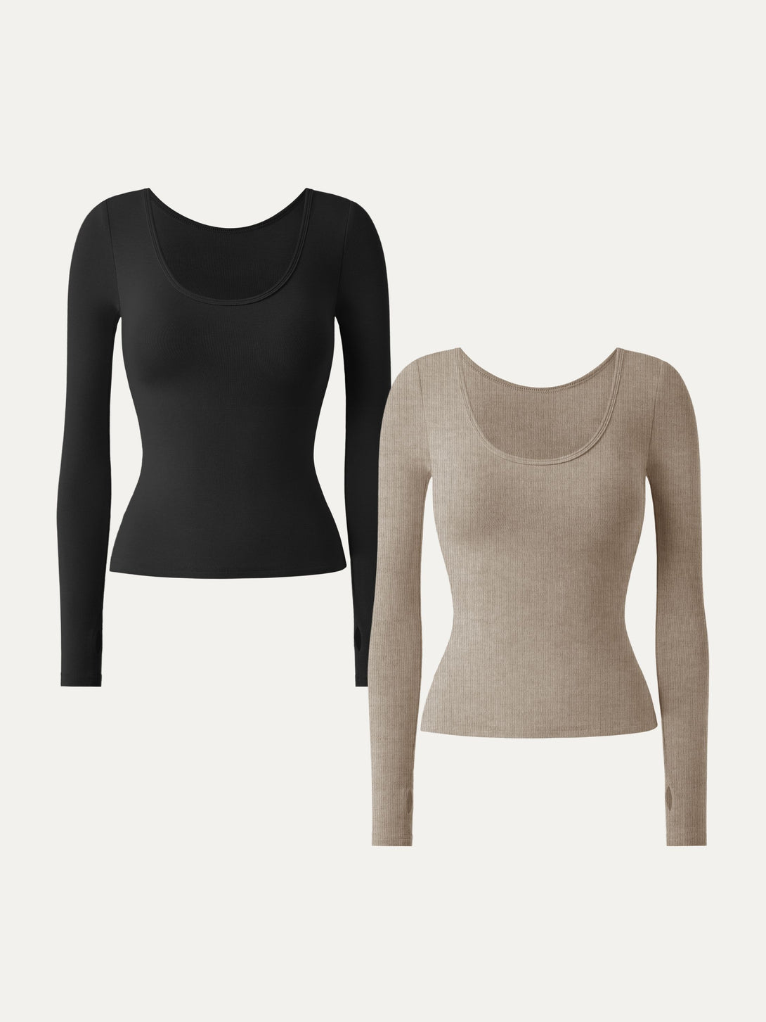 2Pcs Set Lyocell Cashmere Multi-Wear Long Sleeve Top with Thumbholes Black/Heather Calico XS