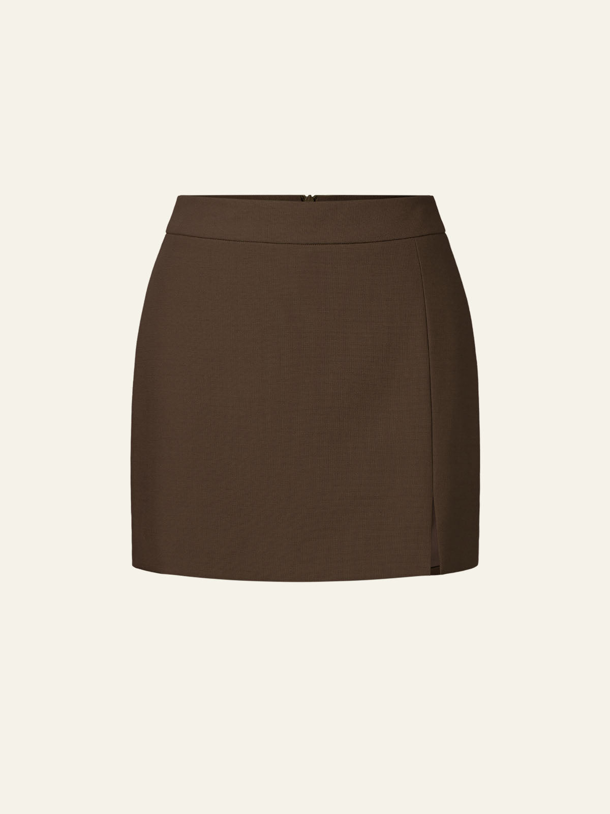 Wool Blend Split Mini Skirt - Dark Coloa