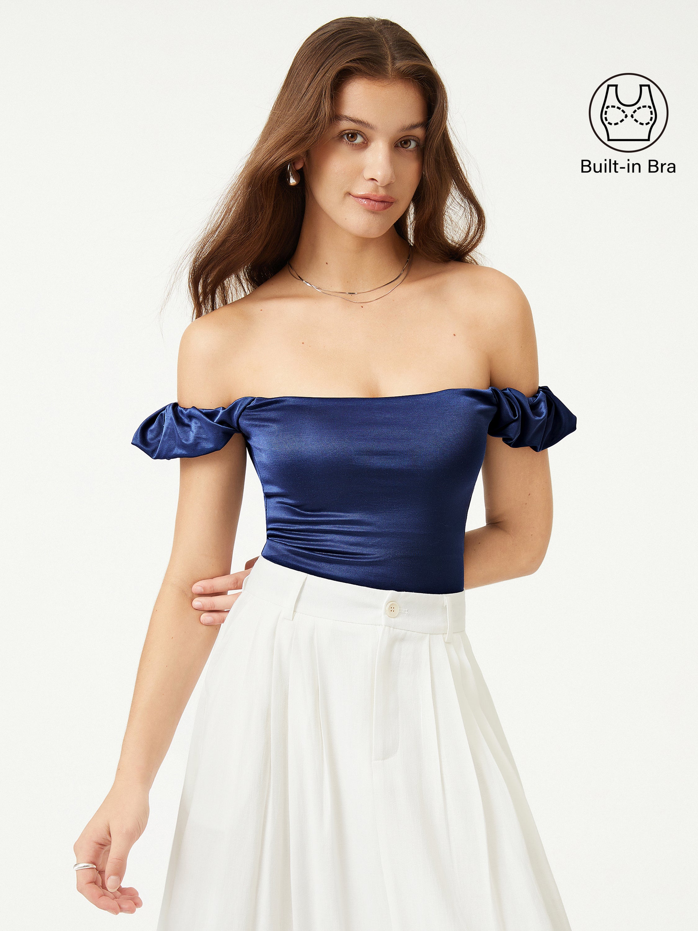 Silk-Like Acetate Angel Brami Top - Space Navy