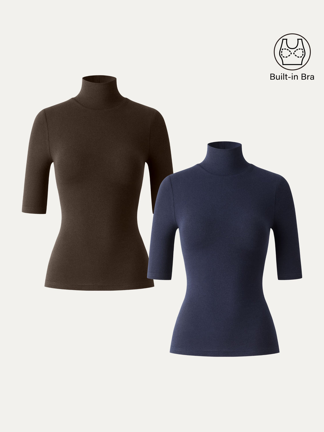 2Pcs Set Essential Turtleneck Elbow Length Sleeve Brami