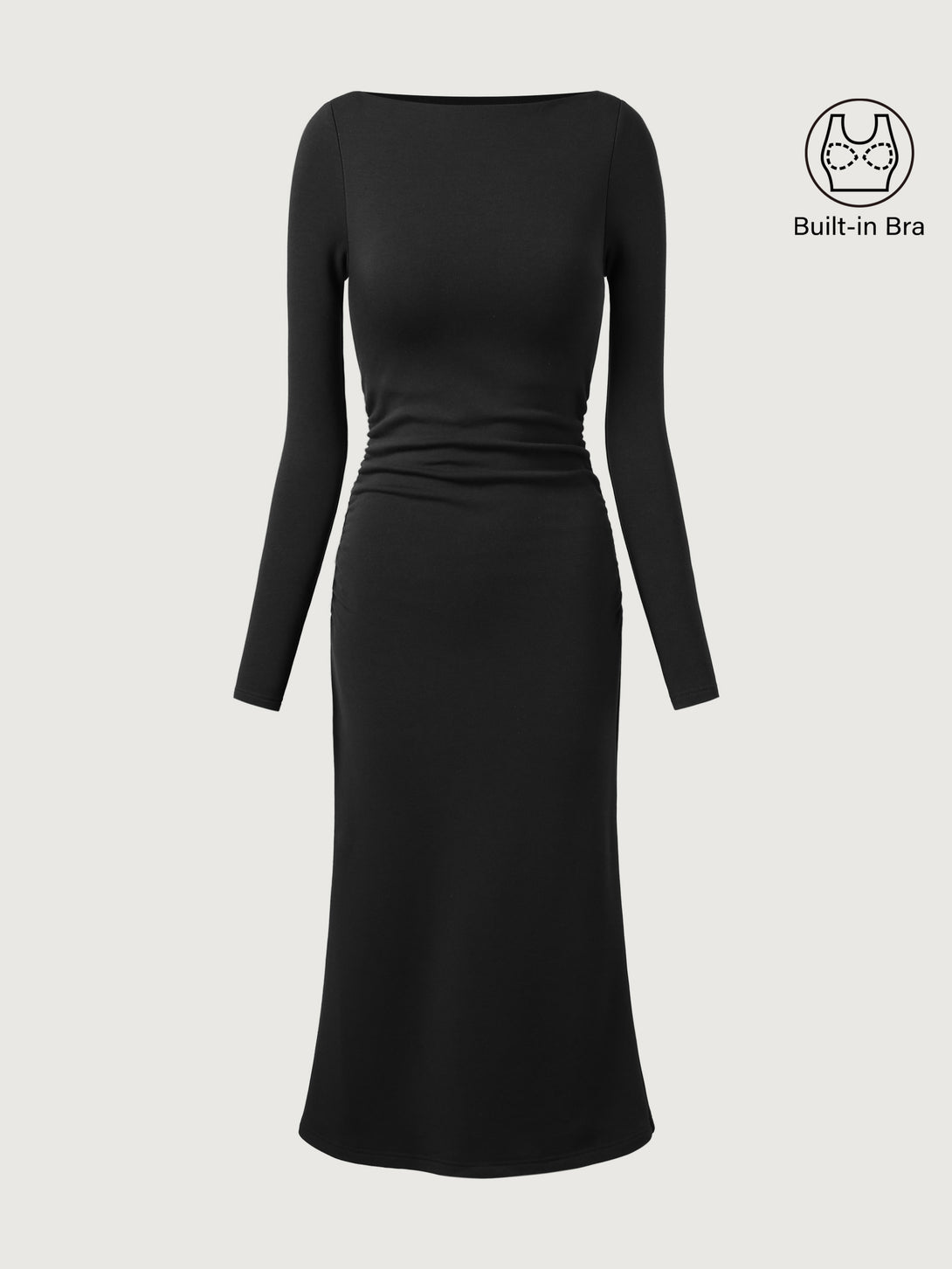 Ogl Eco-Mousse® Thermal Boatneck Ruched Sides Brami Midi Dress