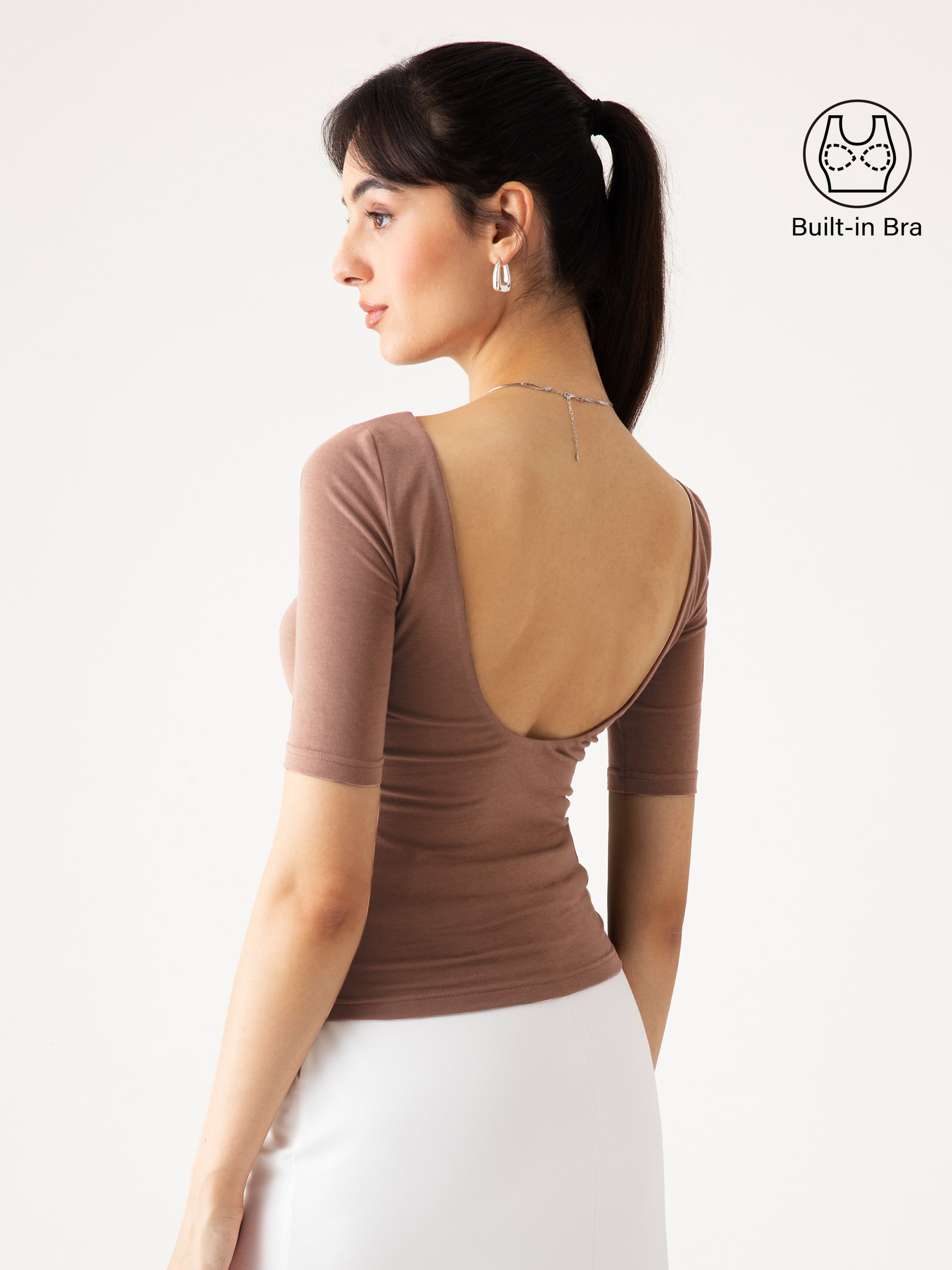 Cotton Jersey Open Back Brami Top - Dark Grey