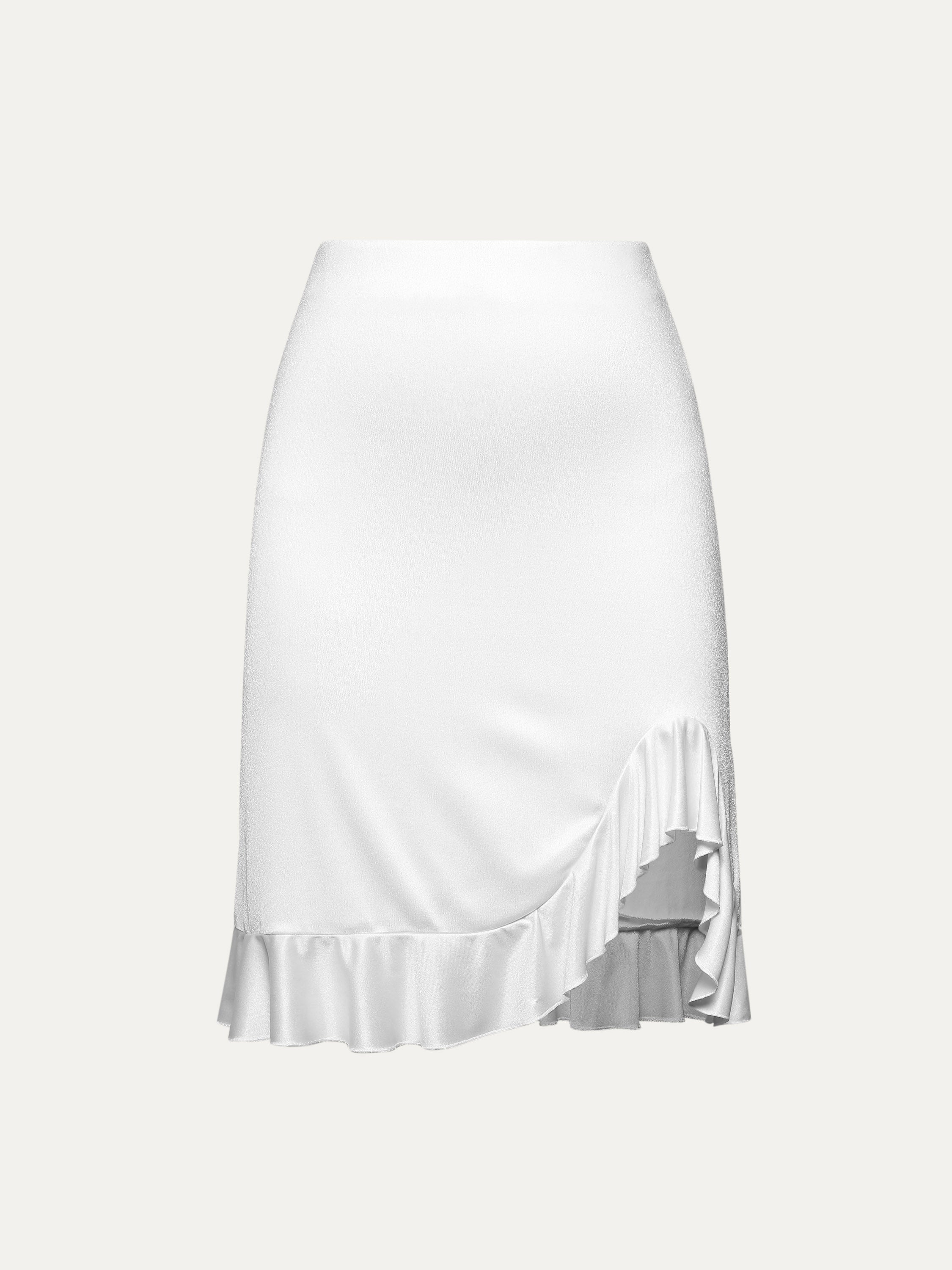 Acetate Ruffle Above-the-Knee Skirt - White