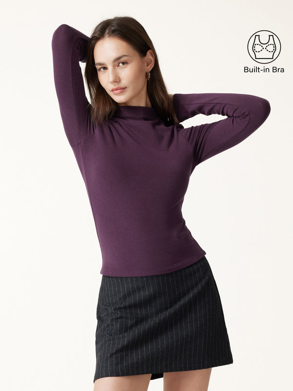 OGLmove Eco-Mousse® Mock Neck Long Sleeve Bra Top Deep Fig XXS