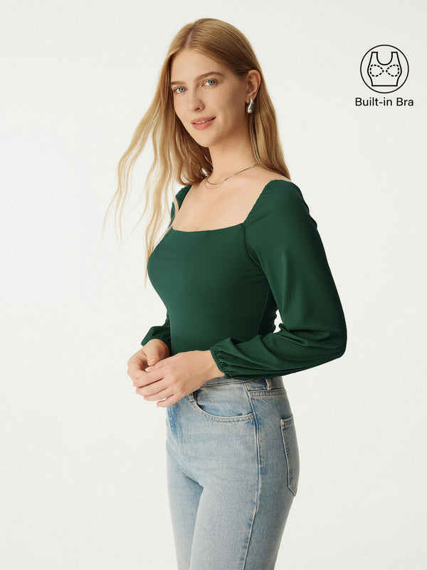 Tencel Square Puff Sleeves Brami Top