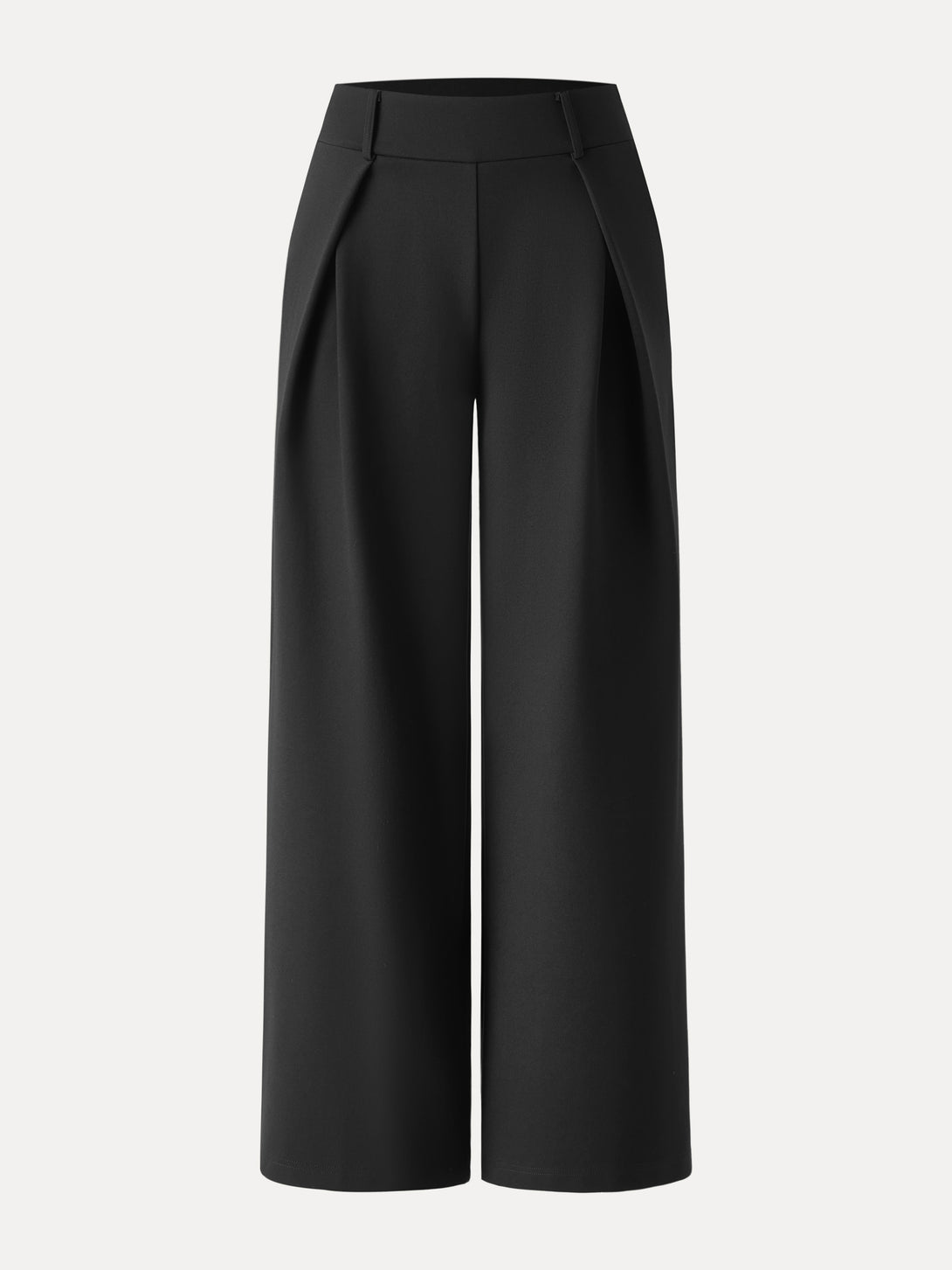 Wrinkle-Resistant Stretchy High Rise Wide Leg Pants with Pockets Regular Black