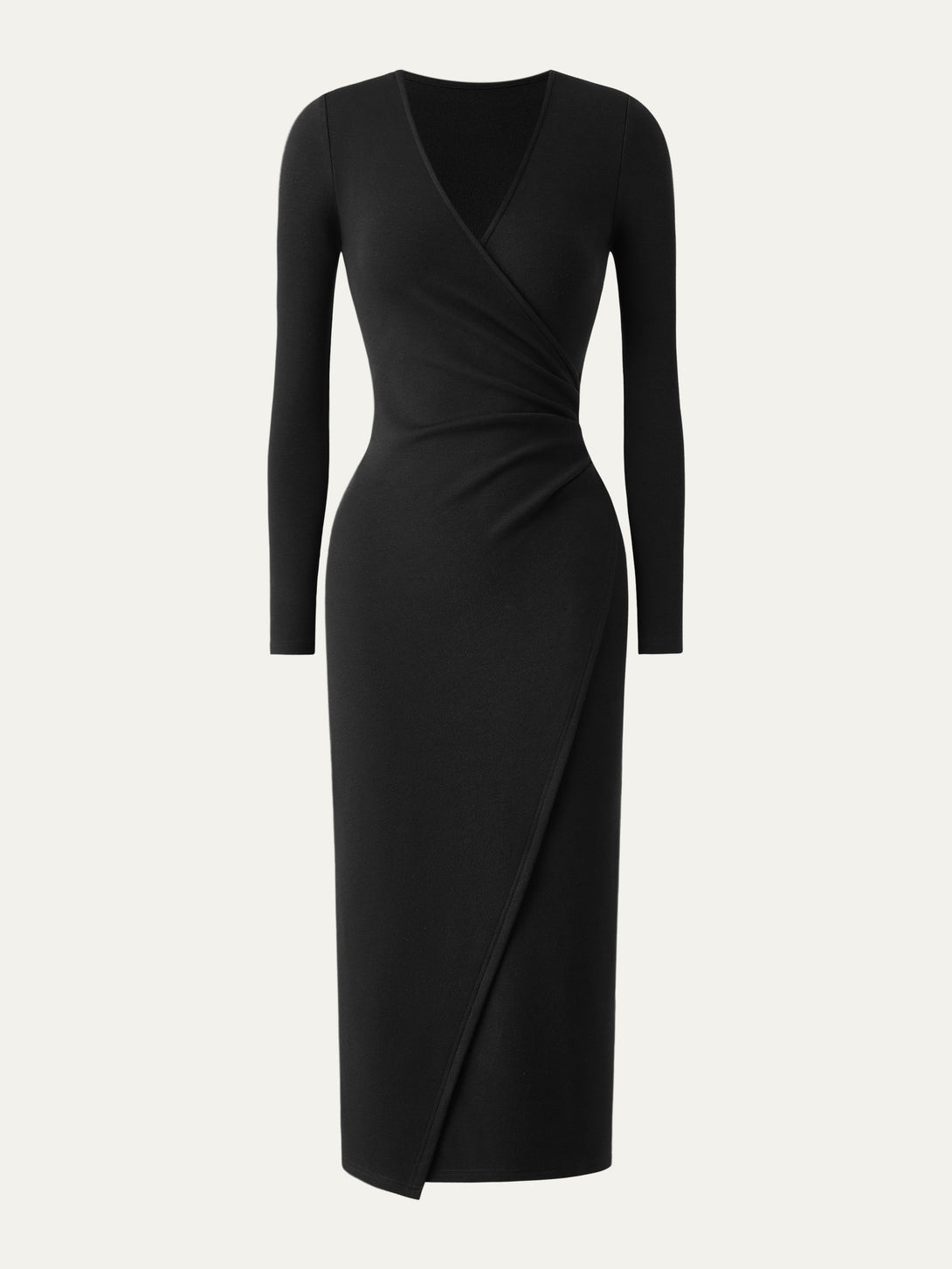 Surplice Wrap Long Sleeve Dress Regular Black